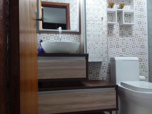 y baño con lavabo y aseo. en Residencial Viva o Verde Casa, en Florianópolis