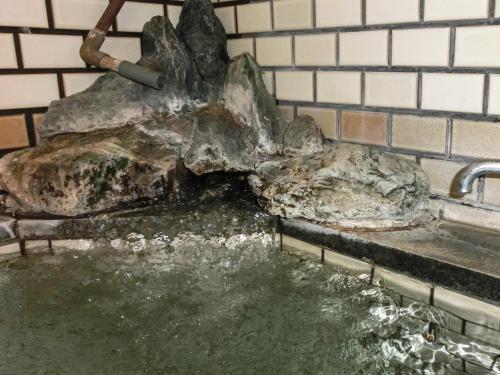 a pool of water with a rock next to a sink at Hanasaku Onsen Yoshiyaso in Katashina