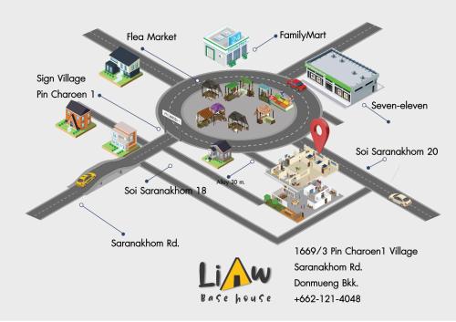 a simplified diagram of a city centre at liaw base house in Bangkok