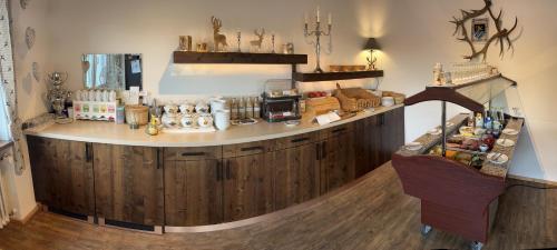 une cuisine avec un comptoir dans une pièce dans l'établissement Hotel Berghof, à Albersweiler