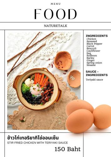 a magazine advertisement for food with a bowl of food and eggs at Naturetalk Homestay in Ban Don