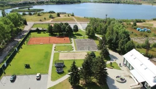 an aerial view of a park with a basketball court at Gargždų pramogos in Gargždai