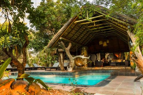 a resort with a swimming pool and a pavilion at Ezulwini Game Lodges in Balule Game Reserve