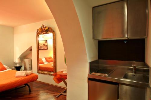 cocina con fregadero y espejo en una habitación en Appartamento Girasole, en Florencia