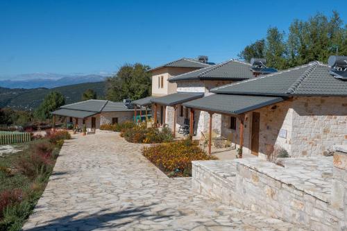 a house with a stone path in front of it at okakosolykos in Kostitsi