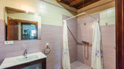 uma casa de banho com um lavatório e um chuveiro em Laurel Y Romero Nigüelas by Ruralidays em Nigüelas