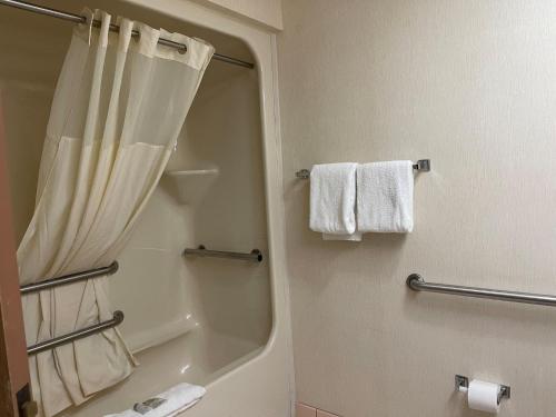 a bathroom with a shower with a shower curtain at Red Roof Inn Branson in Branson