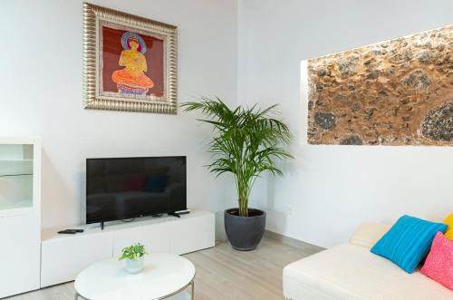 uma sala de estar com um sofá e uma televisão em CASA ISABEL em Haría