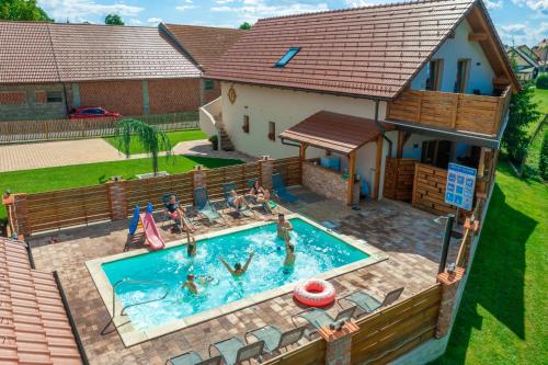 a group of people playing in a swimming pool at Apartments Galunder in Veržej