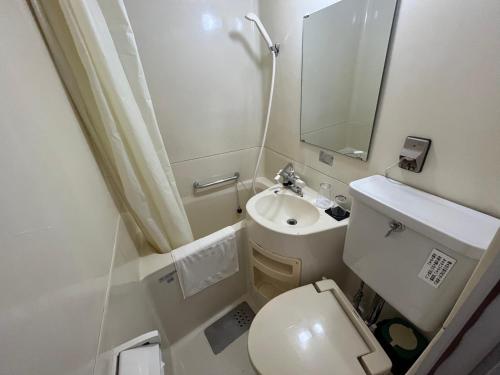 uma pequena casa de banho com WC e lavatório em MAGURO BLDG チェックインはWhyKumano em Nachikatsuura