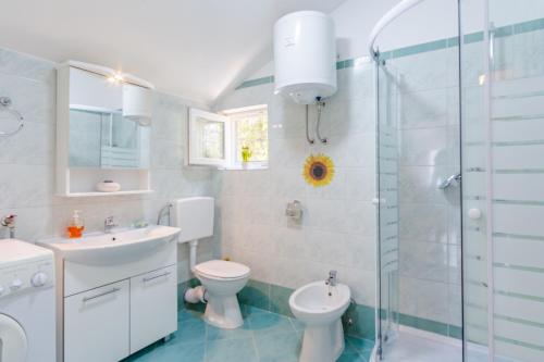 a bathroom with a toilet and a sink and a shower at Apartments with a parking space Milna, Brac - 11088 in Milna
