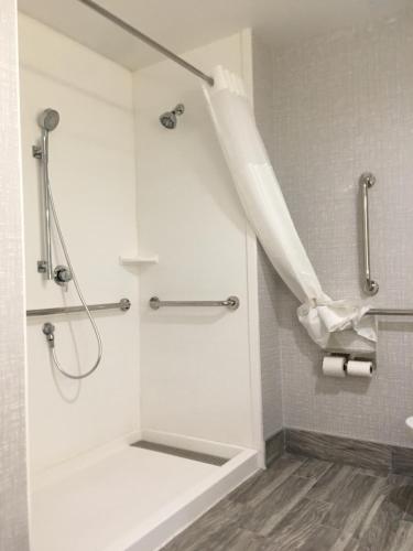 a bathroom with a shower with a shower curtain at Hampton Inn Old Bridge NJ 