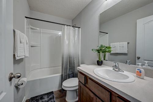 a bathroom with a sink and a toilet and a shower at Rental Destination Relaxation I in Jacksonville