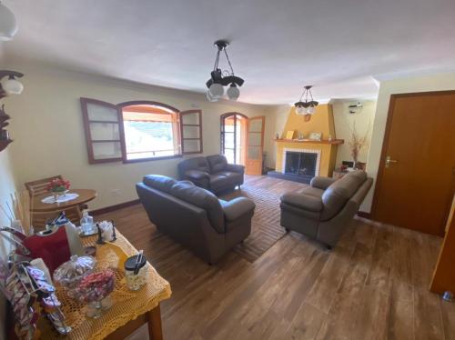 a living room with two couches and a fireplace at Pousada Winterhaus in Monte Verde