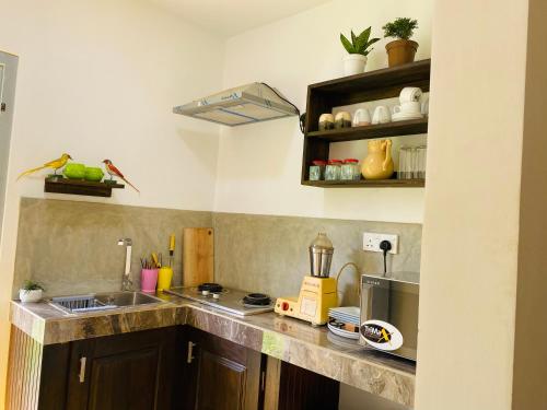 a kitchen with a sink and a counter top at Birdsong Villa in Rathgama
