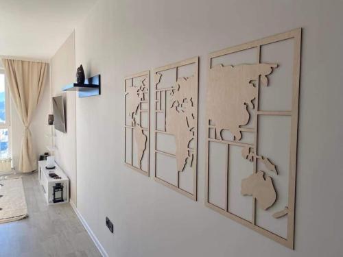 a wall with a map of the world on it at The Tower - Lovely apartment @ Bansko Royal Towers in Bansko