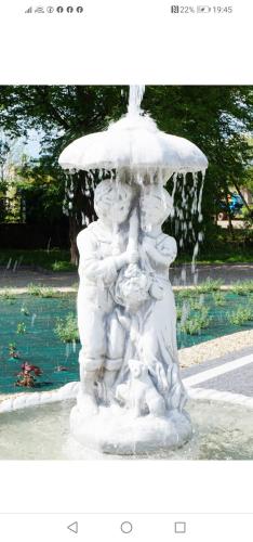 薩諾克的住宿－DOM WESELNY 'DWÓR W JUROWCACH'，喷泉下的白人雕像