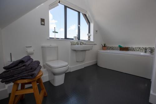 a bathroom with a toilet and a sink and a tub at St Helen’s House in Padstow