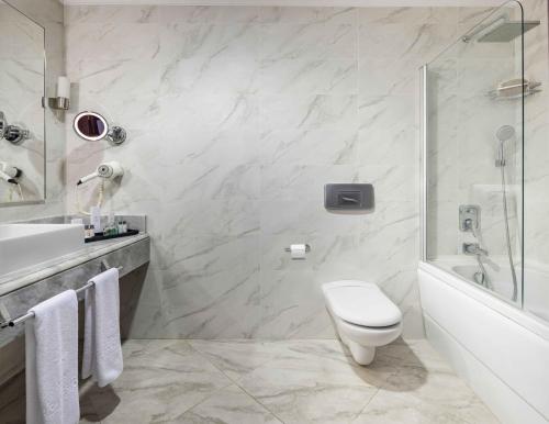 a bathroom with a toilet and a sink and a shower at Hotel Çelik Palas Convention Center & Thermal SPA in Bursa