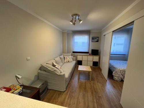 a living room with a couch and a bed at Precioso apartamento en San Isidro , ski , snow in San Isidro