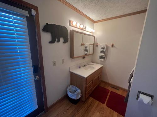 La salle de bains est pourvue d'un lavabo et d'un miroir. dans l'établissement Smiths mother-in-law suite! Pet friendly!, à Valley Head