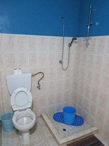 a bathroom with a toilet and a shower at Hotel Sol Marina in Tarrafal