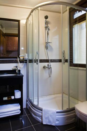 a bathroom with a shower and a sink at Sultanahmet Suites in Istanbul
