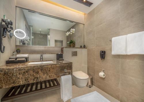 a bathroom with a sink and a toilet and a mirror at Citadines Abha in Abha