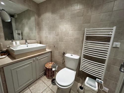 a bathroom with a toilet and a sink at Beautifully Restored 400-year Old House with Stunning Sea Views from the Terrace in Dubrovnik