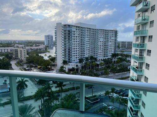 a view of a city from the balcony of a building at Hollywood on Beach Apartment in Hollywood