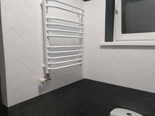 a bathroom with a toilet and a mirror at NEW апартаменты на Гвардейской in Uzhhorod