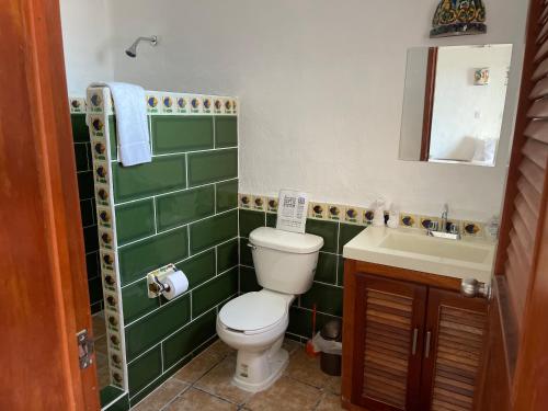 a bathroom with a toilet and a sink at CASA PARAÍSO in Xcalak