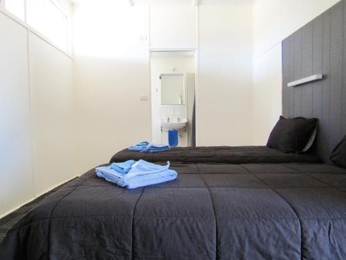 a bedroom with a bed with a sink and a mirror at Tinman Roadhouse in Napperby