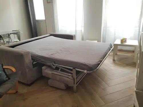 ein Krankenhausbett in einem Zimmer mit Sofa in der Unterkunft F2 Rez de Chaussée Ô meublé de Pithiviers in Pithiviers