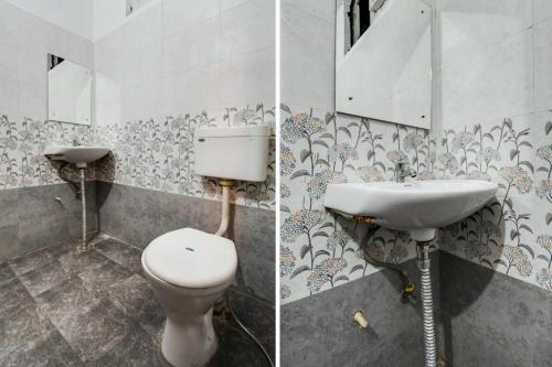 two pictures of a bathroom with a toilet and a sink at Royal Retreat By Hotel Aditya Inn in Jaipur