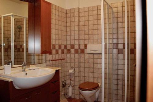 y baño con aseo, lavabo y ducha. en Appartamento La Contrada, en Trento