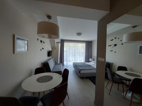 een kamer met een bed en een tafel en stoelen bij Apartament Sienna Czarna Góra STUBAI 29 in Siena