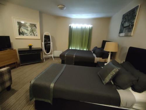 a hotel room with a bed and a television at Double bedroom studios in Dublin