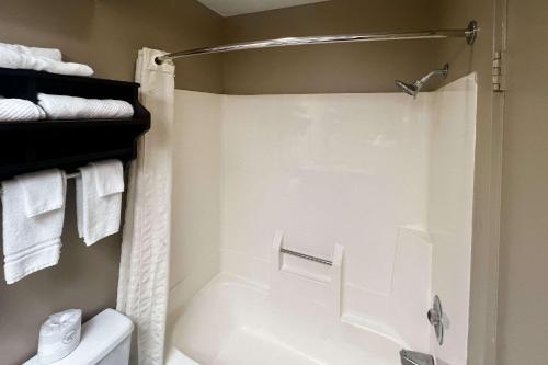 bagno con vasca, doccia e asciugamani di Clarion Inn & Suites a Norton Shores