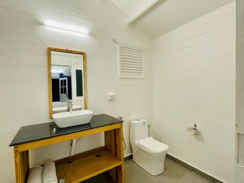 a bathroom with a sink and a toilet at Cocos Beach Resort in Palolem
