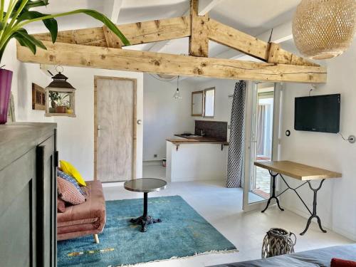 TV a/nebo společenská místnost v ubytování Grand Studio 30m avec jardin proche des plages