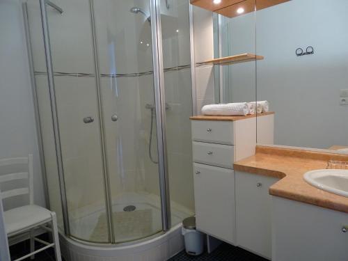 een badkamer met een douche en een wastafel bij Résidence Port an Dro in Carnac-Plage