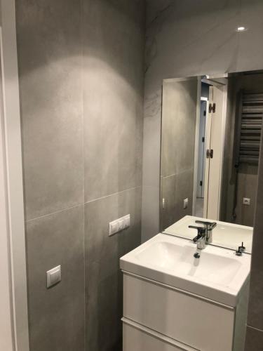 a bathroom with a sink and a mirror at V3 MONIUSZKI 14B - 75m2 - ŚCISŁE CENTRUM in Katowice
