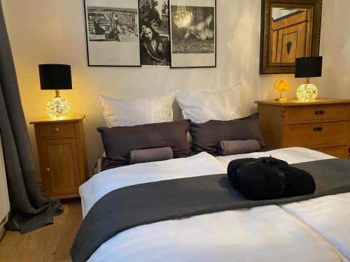 Un pat sau paturi într-o cameră la Central City Privatapartment Relax-Inn, Netflix & Sky TV!
