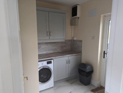 a kitchen with a washer and a washing machine at Mountain View House in Bunclody