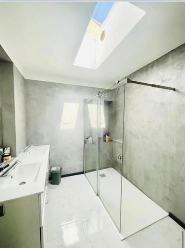 une salle de bain avec douche et lavabo dans l'établissement A deux pas de la Mer, à Marseille