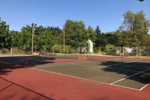 a tennis court with two tennis nets on it at Catskills Enchanted Forest in Bloomville