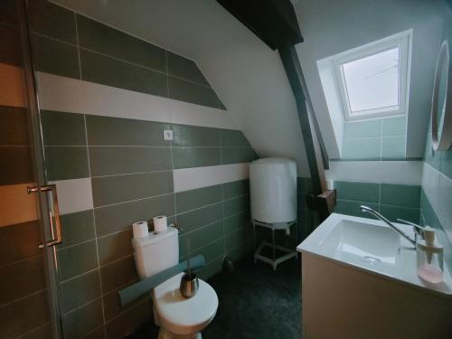 La petite salle de bains est pourvue de toilettes et d'un lavabo. dans l'établissement Les Lofts De Provins: Apt 7, à Provins