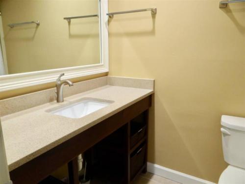 a bathroom with a sink and a mirror and a toilet at Deerfield Plantation 217A2 in Myrtle Beach