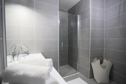 La salle de bains est pourvue d'une douche et d'un lavabo. dans l'établissement Reflet du Parmelan Annecy, à Annecy